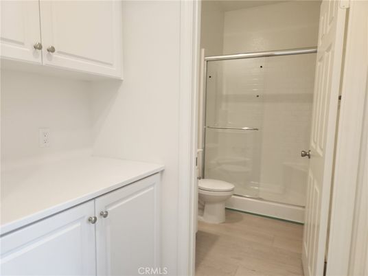 Bathroom, Glass Shower, Interior, Wood Texture Flooring
