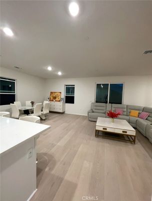 Dining room, Interior, Living room, Recessed Lighting, Wood Texture Flooring