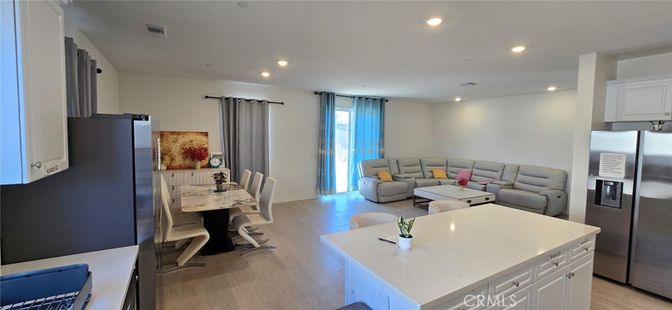 Dining room, Interior, Kitchen, Living room, Recessed Lighting, Wood Texture Flooring