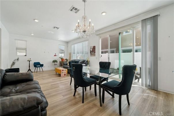 Chandelier, Dining room, Interior, Recessed Lighting, Wood Texture Flooring