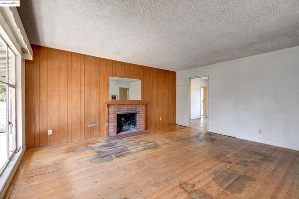 Empty room, Fireplace, Interior, Wood Texture Flooring, Wooden Walls