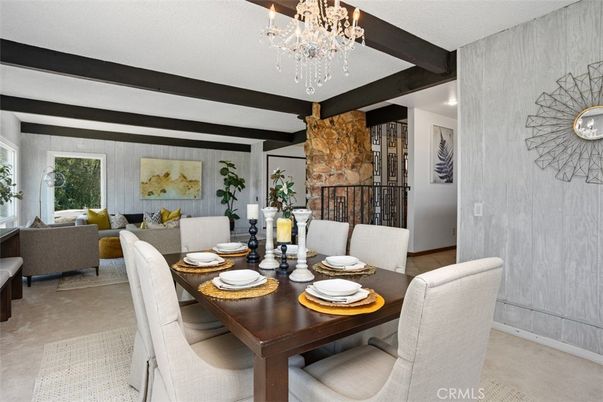 Chandelier, Dining room, Interior, Living room, Wooden Beams