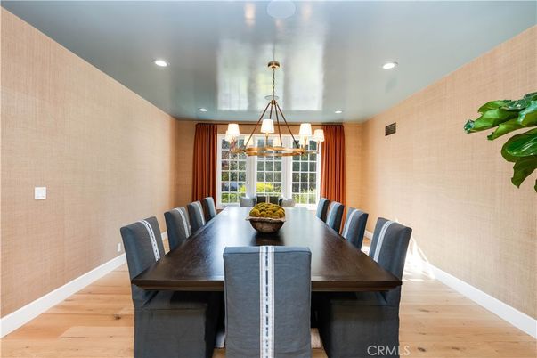 Dining room, Interior, Pendant Lights, Recessed Lighting, Wood Texture Flooring