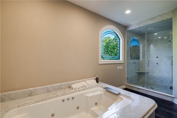 Bathroom, Glass Shower, Interior, Marble Walls, Recessed Lighting