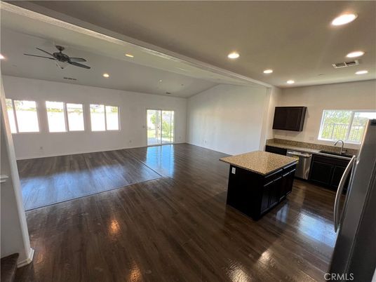 Empty room, Interior, Kitchen, Recessed Lighting, Wood Texture Flooring