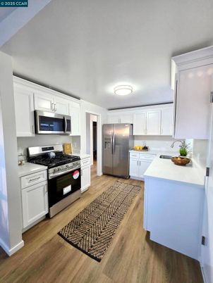 Interior, Kitchen, Stainless Steel Appliances, Wood Texture Flooring