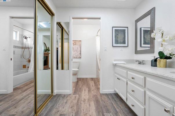 Bathroom, Glass Shower, Interior, Wood Texture Flooring