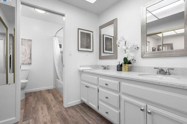 Bathroom, Dual Sink Vanities, Interior, Wood Texture Flooring