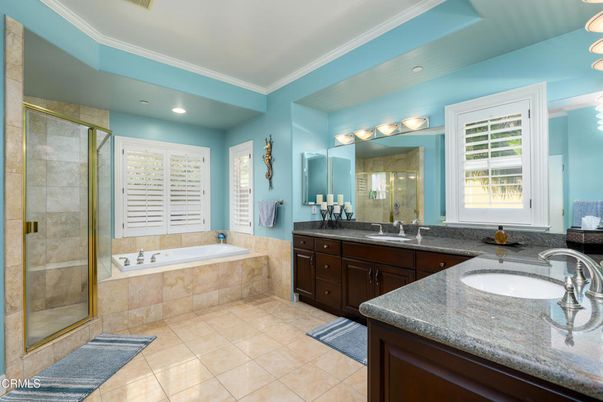 Bathroom, Dual Sink Vanities, Glass Shower, Interior, Recessed Lighting