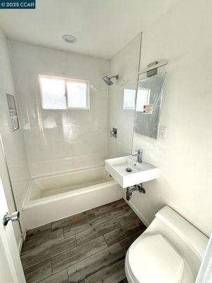 Bathroom, Glass Shower, Interior, Wood Texture Flooring