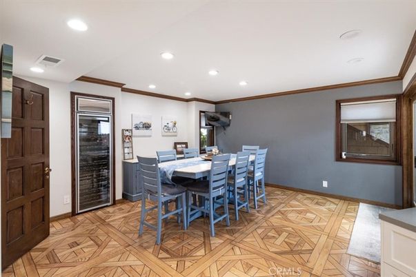 Dining room, Interior, Recessed Lighting, Wood Texture Flooring