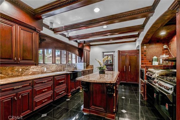 Interior, Kitchen, Recessed Lighting, Stone Walls, Wooden Beams