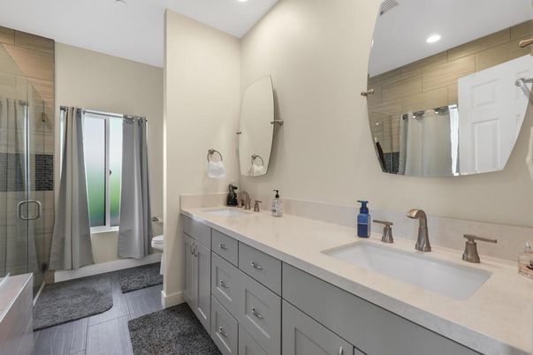 Bathroom, Dual Sink Vanities, Glass Shower, Interior, Recessed Lighting