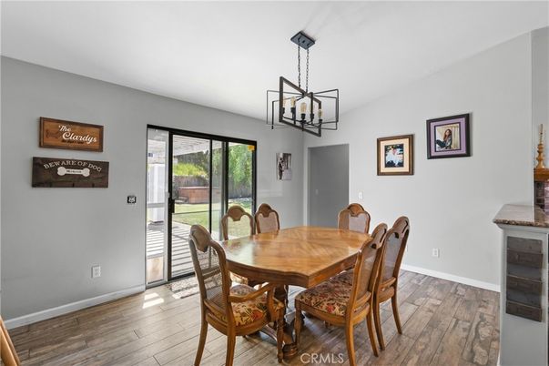 Dining room, Interior, Pendant Lights, Wood Texture Flooring