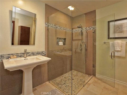 Bathroom, Glass Shower, Interior, Recessed Lighting
