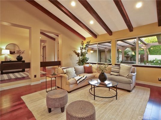 Interior, Living room, Recessed Lighting, Wooden Beams, Wood Texture Flooring