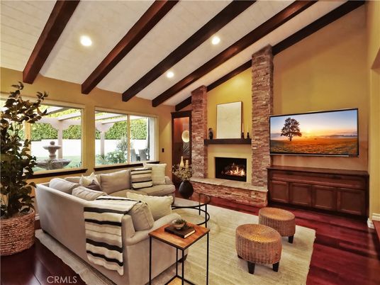 Fireplace, Interior, Living room, Recessed Lighting, Wooden Beams, Wood Texture Flooring