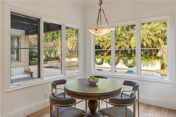 Dining room, Interior, Pendant Lights, Wood Texture Flooring