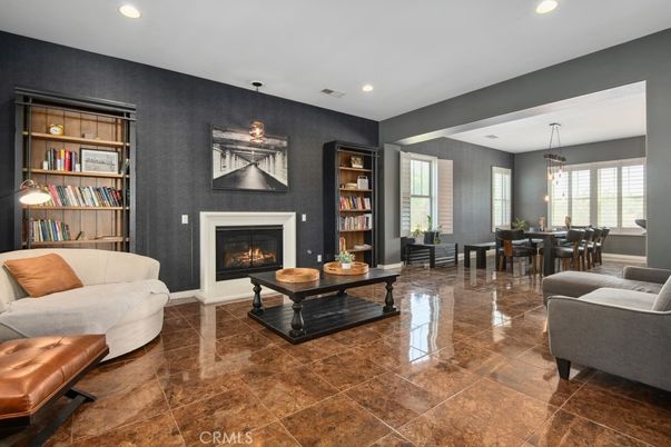 Dining room, Fireplace, Interior, Living room, Pendant Lights, Recessed Lighting