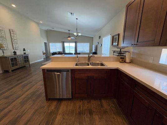 Dining room, Interior, Kitchen, Recessed Lighting, Wood Texture Flooring