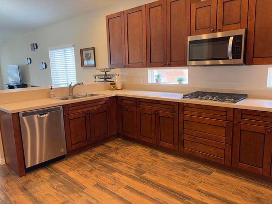 Interior, Kitchen, Stainless Steel Appliances, Wood Texture Flooring