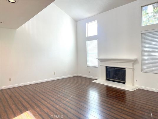 Empty room, Fireplace, Interior, Recessed Lighting, Wood Texture Flooring