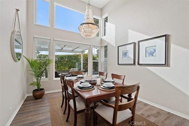 Chandelier, Dining room, Interior, Wood Texture Flooring