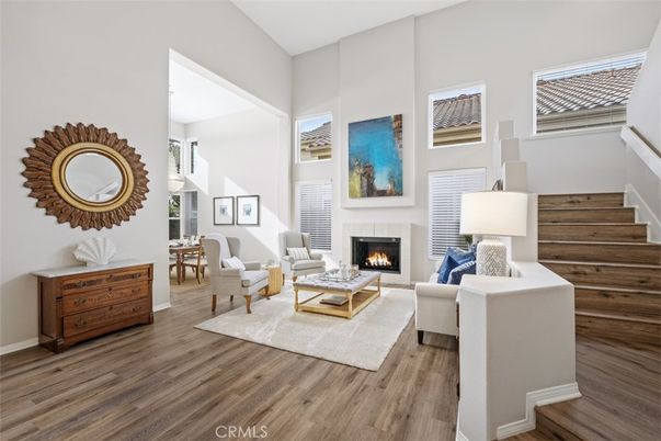 Dining room, Fireplace, Interior, Living room, Pendant Lights, Wood Texture Flooring