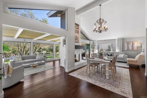 Chandelier, Dining room, Fireplace, Interior, Living room, Wood Texture Flooring