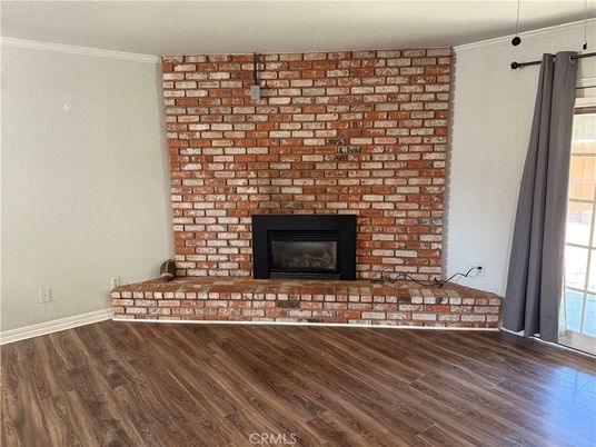 Empty room, Fireplace, Interior, Stone Walls, Wood Texture Flooring