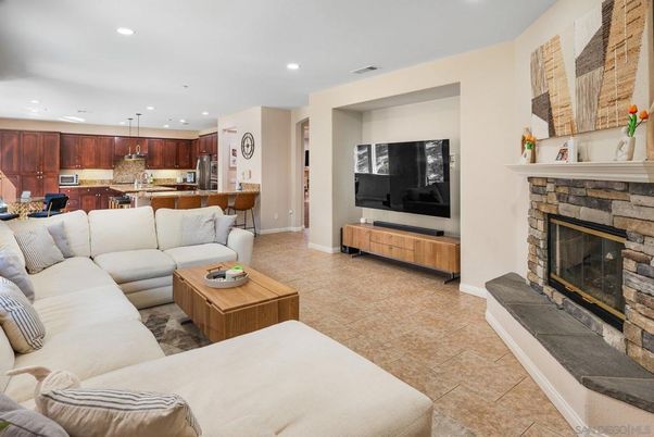 Fireplace, Interior, Kitchen, Living room, Pendant Lights, Recessed Lighting