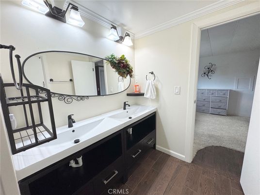 Bathroom, Dual Sink Vanities, Interior, Wood Texture Flooring