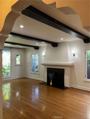 Empty room, Fireplace, Interior, Recessed Lighting, Wood Texture Flooring