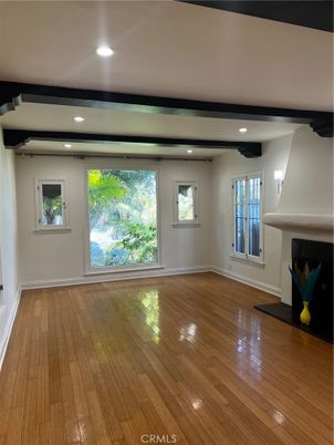 Empty room, Fireplace, Interior, Recessed Lighting, Wood Texture Flooring