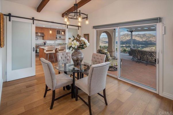 Dining room, Interior, Kitchen, Pendant Lights, Wooden Beams, Wood Texture Flooring