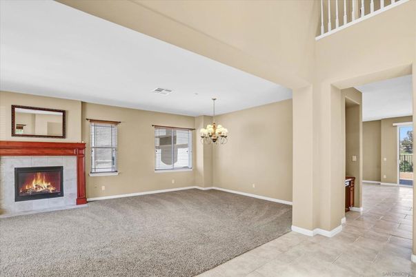 Chandelier, Empty room, Fireplace, Interior