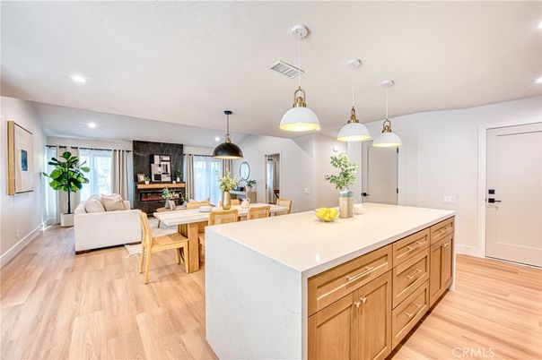 Dining room, Interior, Kitchen, Living room, Pendant Lights, Recessed Lighting, Wood Texture Flooring