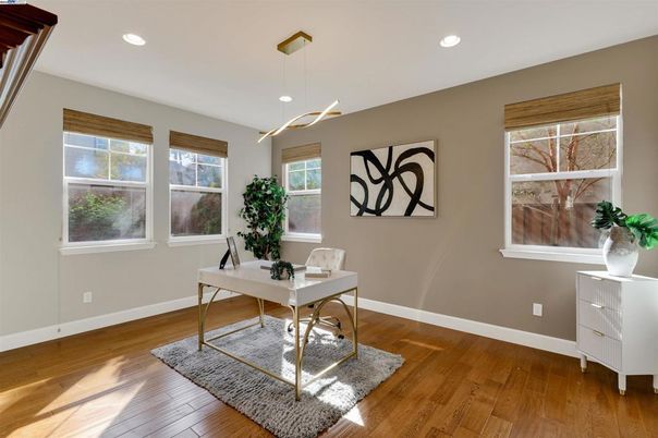 Home Office, Interior, Pendant Lights, Recessed Lighting, Wood Texture Flooring