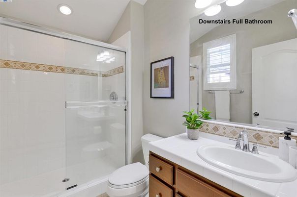 Bathroom, Glass Shower, Interior, Recessed Lighting, Tile Countertops