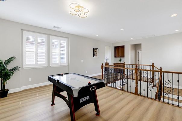 Billiard Table, Game Room, Interior, Recessed Lighting, Wood Texture Flooring