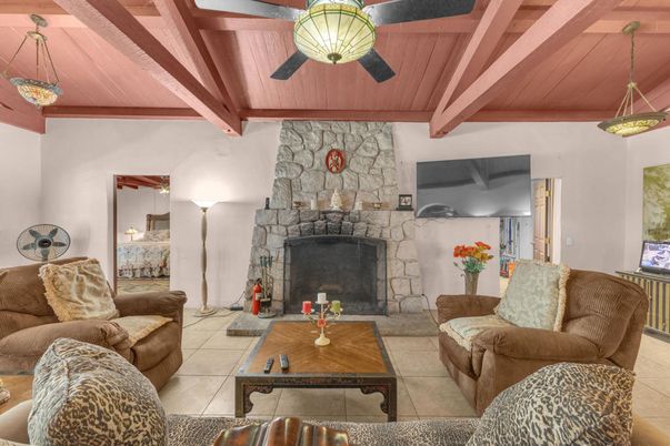 Fireplace, Interior, Living room, Pendant Lights, Stone Walls, Wooden Beams, Wooden Ceilings