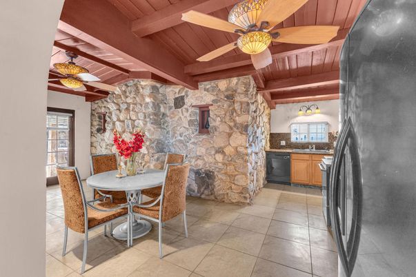 Dining room, Fireplace, Interior, Kitchen, Stone Walls, Wooden Beams, Wooden Ceilings