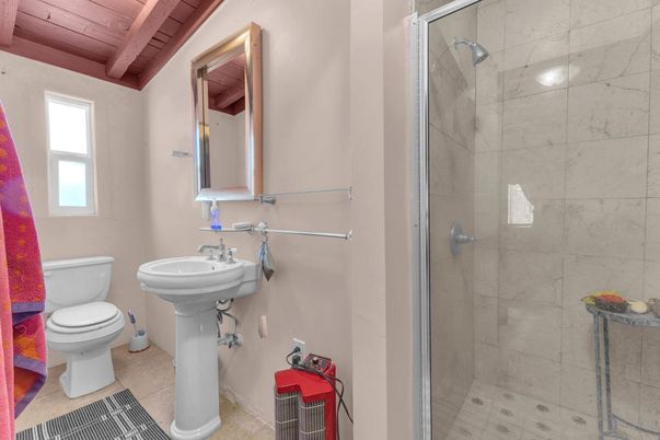 Bathroom, Glass Shower, Interior, Wooden Beams, Wooden Ceilings