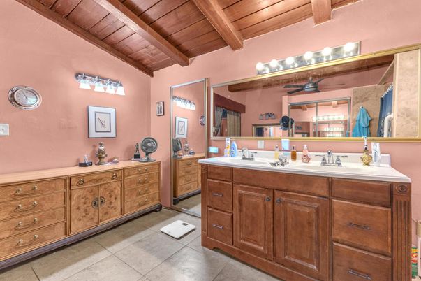 Bathroom, Dual Sink Vanities, Interior, Wooden Beams, Wooden Ceilings