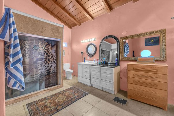 Bathroom, Dual Sink Vanities, Interior, Wooden Beams, Wooden Ceilings