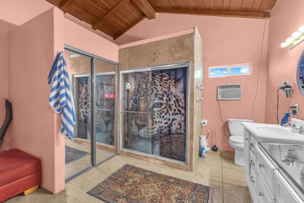 Bathroom, Glass Shower, Interior, Wooden Beams, Wooden Ceilings