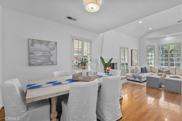 Dining room, Interior, Living room, Recessed Lighting, Wood Texture Flooring