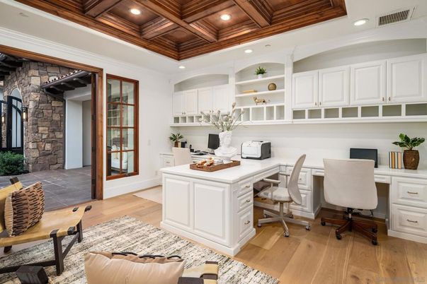 Home Office, Interior, Recessed Lighting, Stone Walls, Wooden Beams, Wooden Ceilings, Wood Texture Flooring