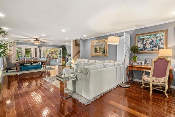 Dining room, Interior, Living room, Recessed Lighting, Wood Texture Flooring
