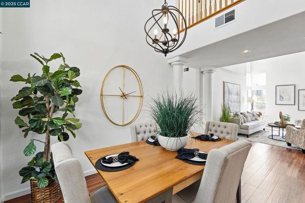 Chandelier, Dining room, Interior, Living room, Recessed Lighting, Wood Texture Flooring